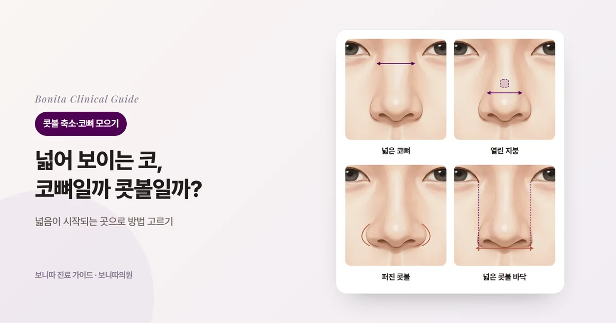 같은 정면 얼굴 그림 네 장에서 콧대 윗부분, 매부리를 깎은 뒤의 콧대 가운데, 콧볼, 콧볼 바닥만 각각 넓게 그리고 확인할 것과 검토하는 방법을 적은 카드