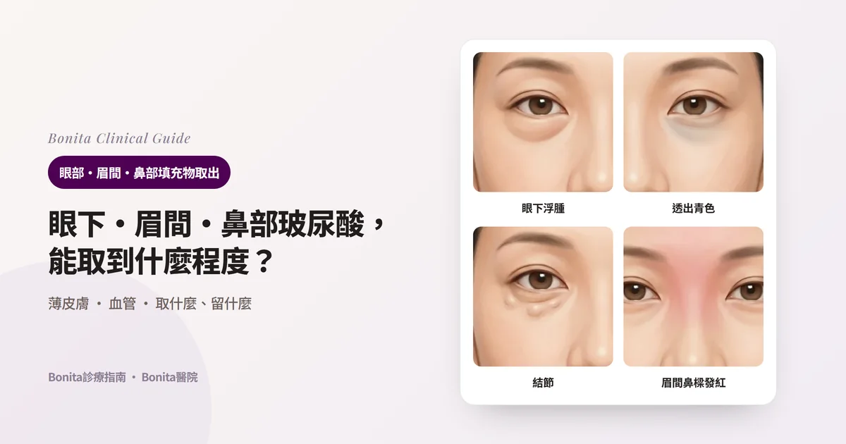 同一張臉的四幅插圖,分別畫出持續好幾個月的眼下浮腫、眼下透出青色、一顆顆的結節、發紅隆起的眉間和鼻樑,並寫出首先要懷疑的原因和考慮的方法