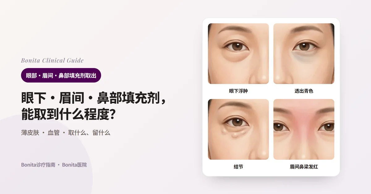 同一张脸的四幅插图,分别画出持续几个月的眼下浮肿、眼下透出青色、一粒粒的结节、发红隆起的眉间和鼻梁,并写明首先要怀疑的原因和考虑的方法