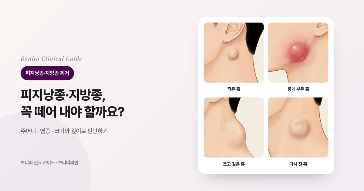 옆목 삽화 네 장에 귓불 아래의 염증 없는 작은 혹, 턱 앞의 붉게 붓고 아픈 혹, 목덜미의 크고 깊은 혹, 짜낸 자국이 있는 다시 찬 혹을 각각 그리고 먼저 할 일을 적은 카드